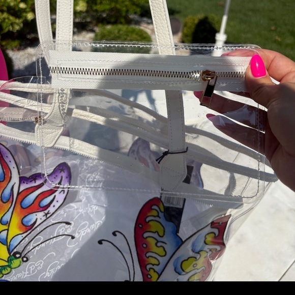 Ed Hardy Clear Butterfly Tote Bag New | Mercari Ed Hardy Transparent Tote with Multicolor Butterfly NWT